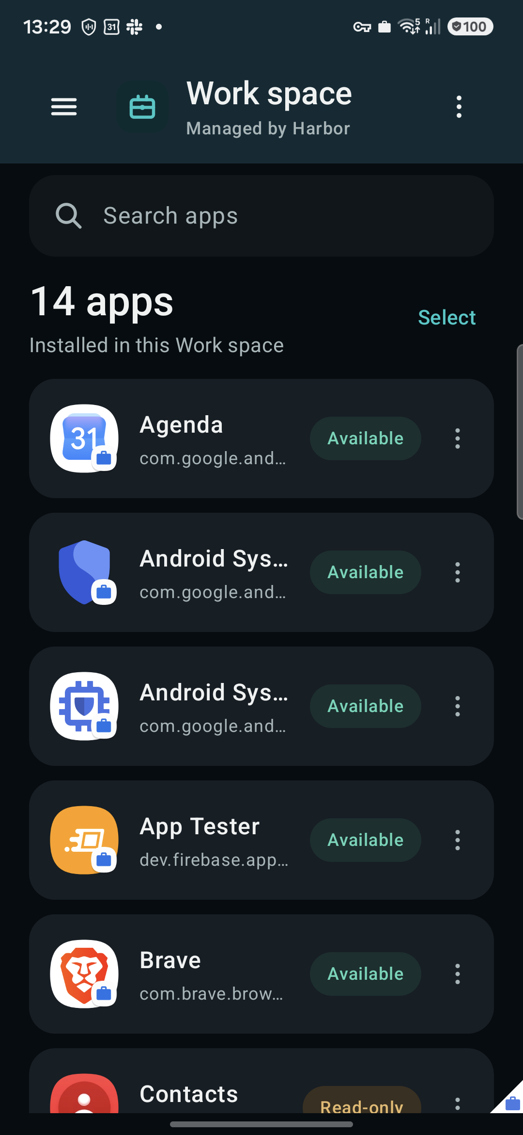 Harbor Work app manager on Android